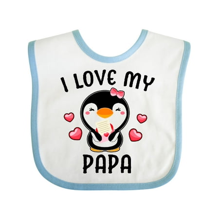 Inktastic I Love My Papa with Cute Penguin and Hearts Gift Baby Girl Bib