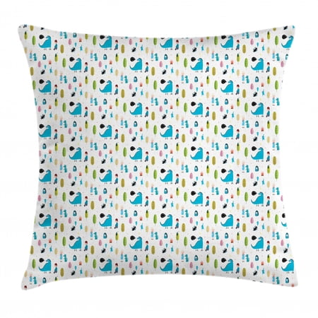 Dragon Throw Pillow Cushion Cover, Hand Drawn Illustration Print of Boy and Girl with Animal Characters Cartoon Style, Decorative Square Accent Pillow Case, 16" X 16", Multicolor, by Ambesonne
