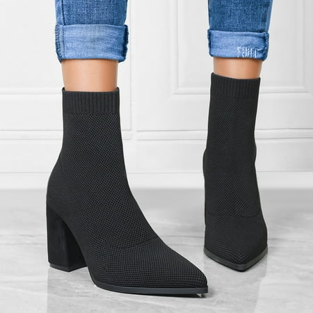 Women‘s Short Chunky High Heels Ankle Boots Solid Color Pointed Toe Stretch Boots Slip On Booties
Women‘s Short Chunky High Heels Ankle Boots Solid Color Pointed Toe Stretch Boots Slip On Booties