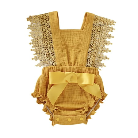 Newborn Baby Girls Romper 6 Months Baby Girls Jumpsuit Onesies Bodysuit 9 Months Baby Girls Lace Sleeveless Solid Color Square Neck Bow Romper Yellow
Newborn Baby Girls Romper 6 Months Baby Girls Jumpsuit Onesies Bodysuit 9 Months Baby Girls Lace Sleeveless Solid Color Square Neck Bow Romper Yellow