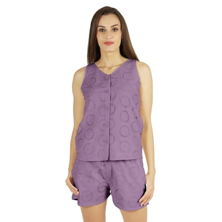 Bimba Womens Solid Sleepwear Set 2 Pcs Short & Top Casual Nightwear Loose Fit Loungewear