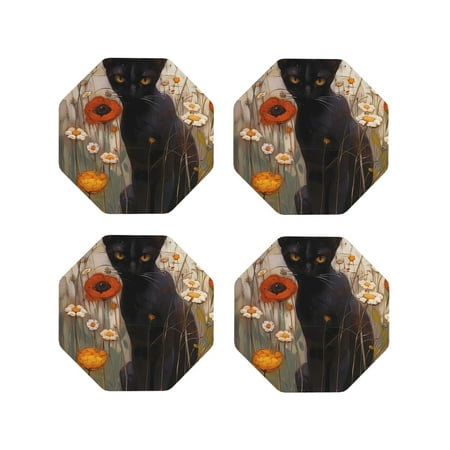 Honeii Black Cat in Wildflowers Print Leather Coaster Set of 4 Ideal for Safeguarding Your Furniture from Drinks Spills and Effortless Cleanup-Octagon
Honeii Black Cat in Wildflowers Print Leather Coaster Set of 4 Ideal for Safeguarding Your Furniture from Drinks Spills and Effortless Cleanup-Octagon
