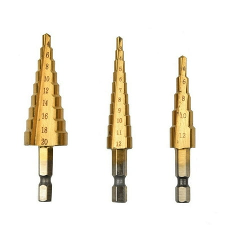 3pcs HSS Titanium Coated Step Universal Drill Bit Set 3-12mm 4-12mm 4-20mm