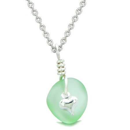 Twisted Twincies Heart Small Frosted Sea Glass Lucky Charms Handcrafted Mint Green 22 Inch Necklace