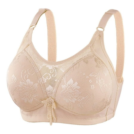 

OVBMPZD Women s Casual Sexy Lace Bra Front Buttons Shaping Cup Shoulder Straps Push-up Underwear Bra Lightly Plus Size Extra-Elastic Wireless Beige L