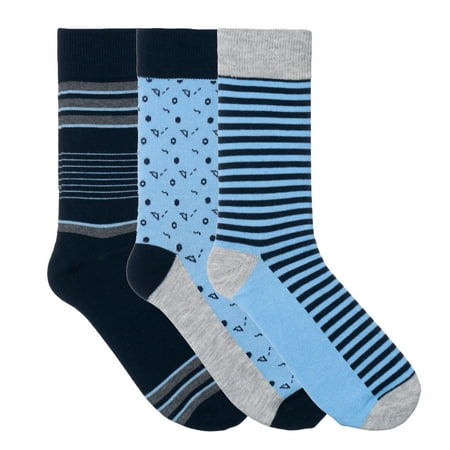 Ivory + Mason 3 Pack Men Colorful Dress Socks - Size 10-13 (Light Blue Grey Stripe)