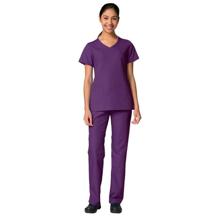 Maevn Red Panda Women s Curved Mock Wrap Top & Full Elastic Cargo Pant Scrub Set