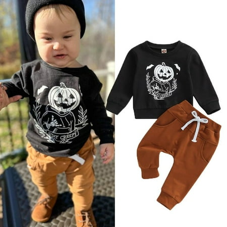 Toddler Baby Boys Halloween Clothes Sets 2pcs Letter Pumpkin Print Long Sleeve Sweatshirt + Elastic Waist Pants
Toddler Baby Boys Halloween Clothes Sets 2pcs Letter Pumpkin Print Long Sleeve Sweatshirt + Elastic Waist Pants