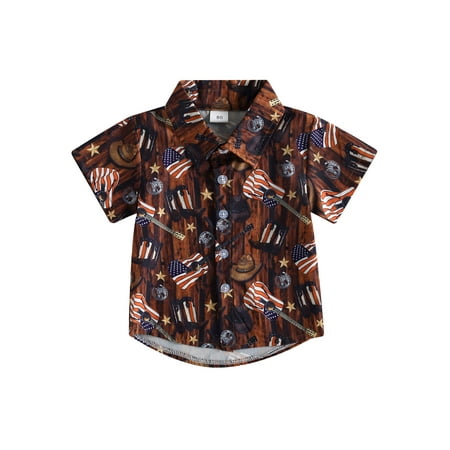 Arvbitana 6M 12M 18M 24M 3T 4T Toddler Baby Boy 4th of July Clothes Button Up Shirts Lapel Short Sleeve Shirt Tops Western Clothes Independence Day