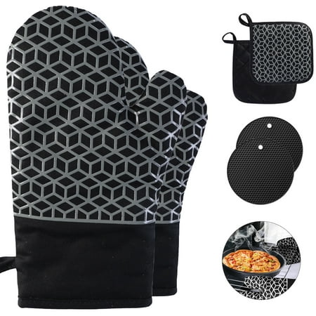 Oven Mitts and Pot Holders 6pcs Set Kitchen Oven Glove High Heat Resistant Extra Long Oven Mitts and Potholder with Non-Slip Silicone Surface for Cooking (Black)
Oven Mitts and Pot Holders 6pcs Set Kitchen Oven Glove High Heat Resistant Extra Long Oven Mitts and Potholder with Non-Slip Silicone Surface for Cooking (Black)