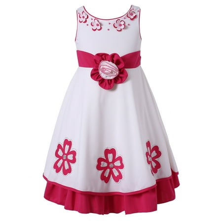 Richie House Little Girls Fuchsia White Floral Embellished Occasion Dress 2/3