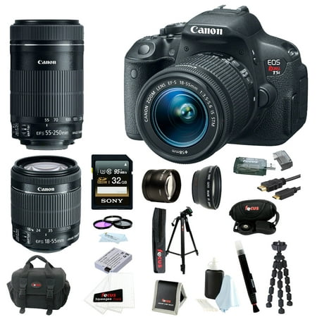 Canon EOS Rebel T5i DSLR Camera with 18-55mm f\/3.5 and 55-250mm f\/4-5.6 Lens Bundle (Black)
