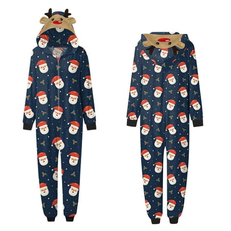 Cntydi Pajamas for Women Gifts Parent-child Warm Christmas Set Printed Home Wear Hoodid Pajamas Moms Jumpsuit