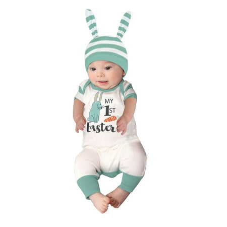 

Mikilon Infant Baby Boys Girls Easter Cartoon Rabbit Printed Romper Jumpsuit+Hat Pajama Onesie for Baby Girls 3-6 Months Green on Sale
