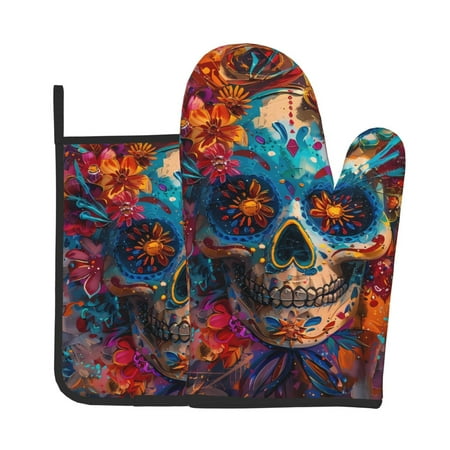 Gaeub Colorful Floral Skull A Print Oven Mitts and Pot Holders Sets of 2 Heat Resistant Pad Cooking Gloves for Baking BBQ Home Decor
Gaeub Colorful Floral Skull A Print Oven Mitts and Pot Holders Sets of 2 Heat Resistant Pad Cooking Gloves for Baking BBQ Home Decor