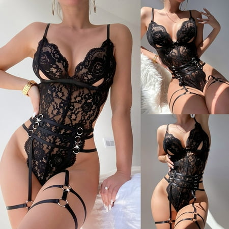 RPVATI Women s Lace Floral Bodysuit Sexy V Neck One Piece Lingerie Babydoll