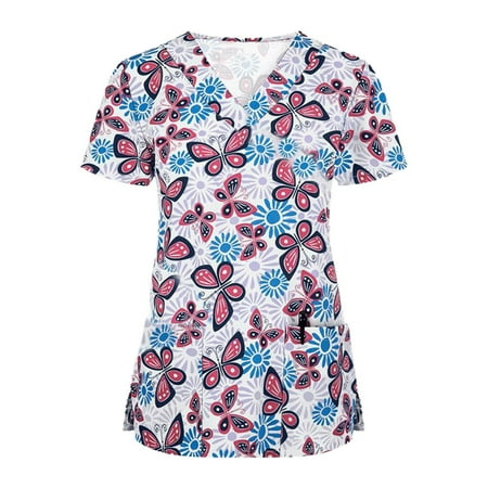 JeashCHAT Women Scrub Top Printed Butterfly Working Uniforms Short Sleeve V-Neck Shirts Cartoon Print Plus Size Blouses
JeashCHAT Women Scrub Top Printed Butterfly Working Uniforms Short Sleeve V-Neck Shirts Cartoon Print Plus Size Blouses