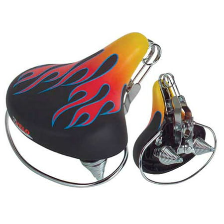Vinyl Web Spring Beach Cruiser Bike Saddle, 10-3/8in L x 9-3/8in W, Black w/Flames