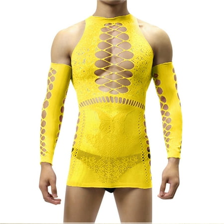 Caveitl Mens Lingerie Men s High Elastic Net Socks Pullover Suit Long-sleeved One-piece Stockings Suspenders Large Net High-elastic One-piece Socks Butterfly Hollow Yellow 
Caveitl Mens Lingerie Men s High Elastic Net Socks Pullover Suit Long-sleeved One-piece Stockings Suspenders Large Net High-elastic One-piece Socks Butterfly Hollow Yellow