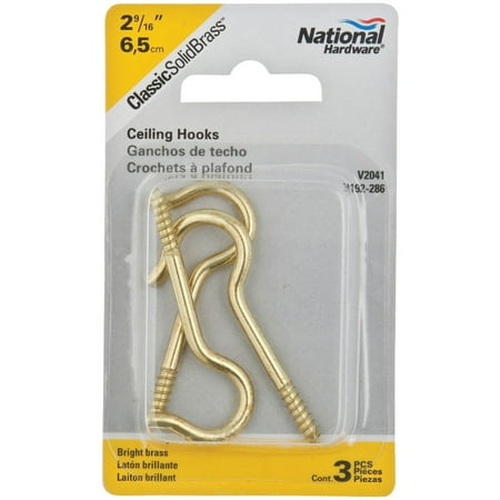 2Pc National #8 Solid Brass Ceiling Hook (3-Pack)