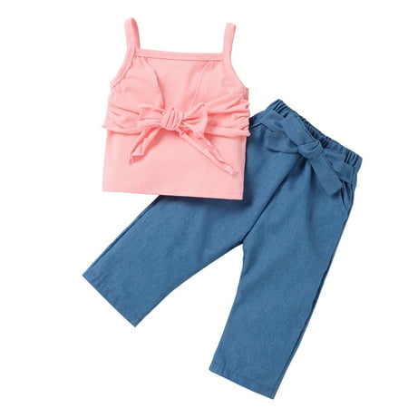 Toddler Kids Baby Girls Outfit Summer Sleeveless Bowknot T-Shirt Tops + Denim Pants 2Pcs Outfits Clothes Set Baby Clothes
Toddler Kids Baby Girls Outfit Summer Sleeveless Bowknot T-Shirt Tops + Denim Pants 2Pcs Outfits Clothes Set Baby Clothes
