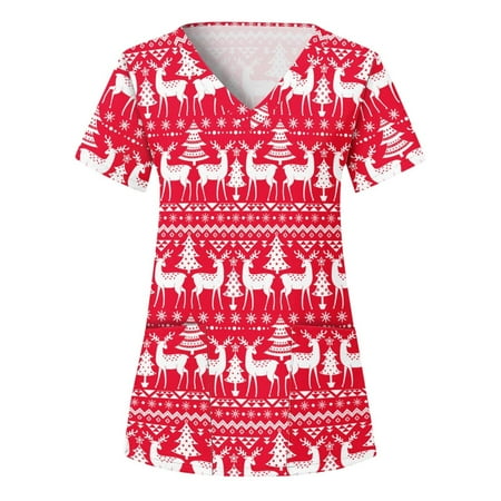 Christmas Print Scrub Tops for Women Breathable Santa Claus Snowman Pattern V-Neck T-Shirts Tee Tops with Pockets
Christmas Print Scrub Tops for Women Breathable Santa Claus Snowman Pattern V-Neck T-Shirts Tee Tops with Pockets