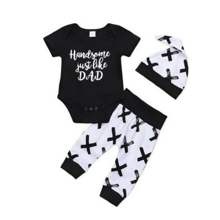 Arvbitana 0-24 Months Newborn Baby Boys Girls Short Sleeve Pullover Romper Jumpsuit Top +Black Pants +Hat Summer Outfits 3Pcs
Arvbitana 0-24 Months Newborn Baby Boys Girls Short Sleeve Pullover Romper Jumpsuit Top +Black Pants +Hat Summer Outfits 3Pcs