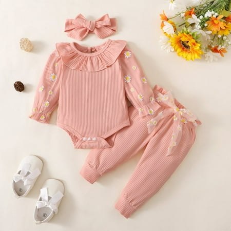SYNPOS 3 Pcs Newborn Baby Girl Daisy Pattern Outfits Mesh Patchwork Playsuit Pants Headband Clothes Set 0-18M
SYNPOS 3 Pcs Newborn Baby Girl Daisy Pattern Outfits Mesh Patchwork Playsuit Pants Headband Clothes Set 0-18M