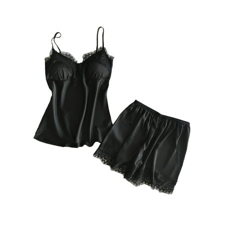 Nananla Ladies 2Pcs Sets Homewear Nightwear Nightgrown Solid Lace Suit Fun Suit Pajamas