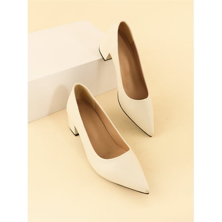 Point Toe Chunky Heeled Court Pumps Women‘s Footwear