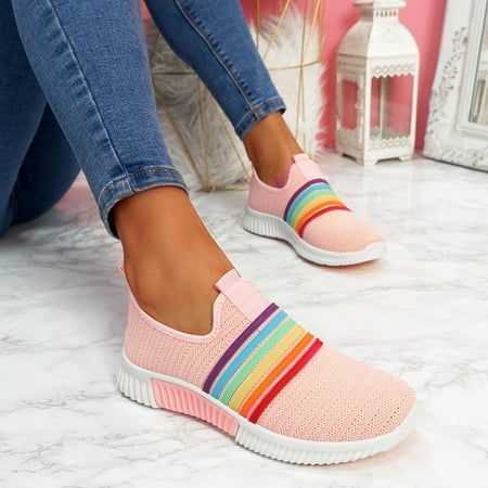Danhjin Rainbow Stripe Sneakers for Women Mesh Casual Shoes Flat Sport Shoes Fashion Slip On Breathable Soft Sneakers Shoes for Women 
Danhjin Rainbow Stripe Sneakers for Women Mesh Casual Shoes Flat Sport Shoes Fashion Slip On Breathable Soft Sneakers Shoes for Women