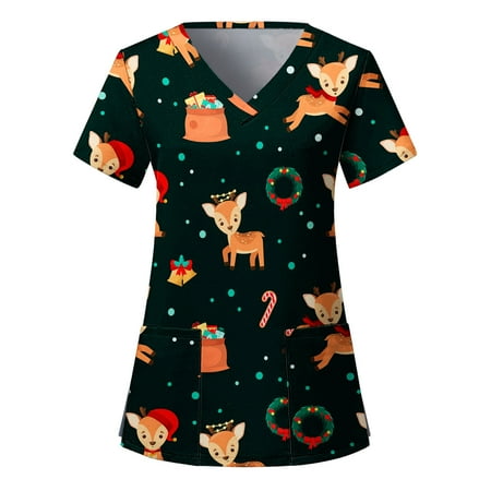 Xutthjh Ladies Scrubs Top Christmas Casual Printed Short Sleeve Pocket Loose Top V-Neck Workwear
Xutthjh Ladies Scrubs Top Christmas Casual Printed Short Sleeve Pocket Loose Top V-Neck Workwear