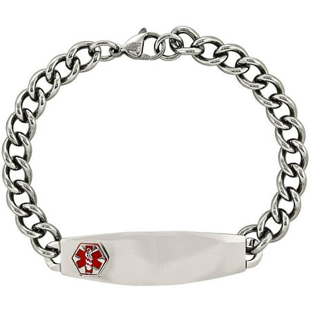 Primal Steel Stainless Steel Polished with Red Enamel Medical Bracelet, 8.5