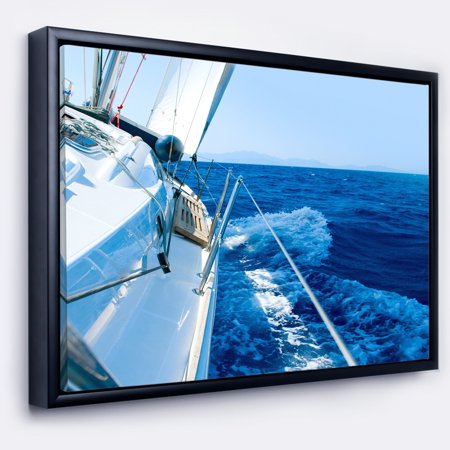 DESIGN ART Designart 'Tourism Yacht Sailing in Blue Sea' Large Seashore Framed Canvas Wall Art