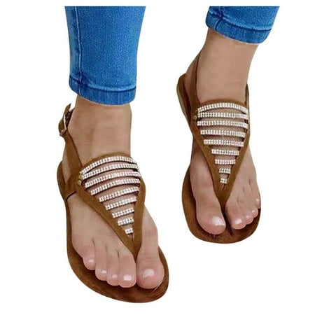 PEASKJP Slippers Women 2023 Women s New Thick Heel Buckle Sandals Wedges Comfort Shoes Shoes Women Sandals Brown 9