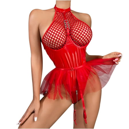 HTNBO Sexy Lingerie for Women Hanging Neck Mesh Mesh Faux Leather Underwear Garter Belt Sexy Red M
HTNBO Sexy Lingerie for Women Hanging Neck Mesh Mesh Faux Leather Underwear Garter Belt Sexy Red M
