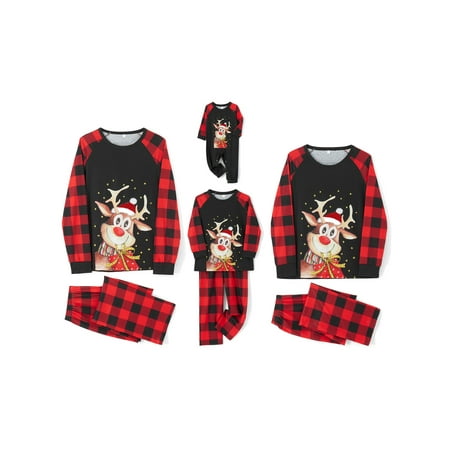 Ma&Baby Christmas Pajamas for Family 2022 Classic Elk Reindeer Printed Holiday Family Pjs