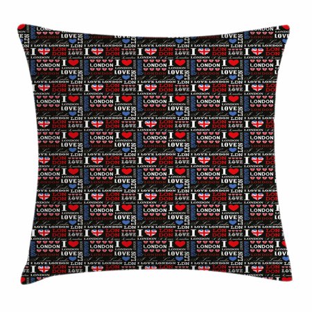 London Throw Pillow Cushion Cover, Different Calligraphy Designs and Cute Hearts I Love London Quote Travel Tourism, Decorative Square Accent Pillow Case, 24 X 24 Inches, Multicolor, by Ambesonne