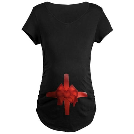 CafePress - Pregnant Belly Bow Maternity Dark T Shirt - Maternity Dark T-Shirt