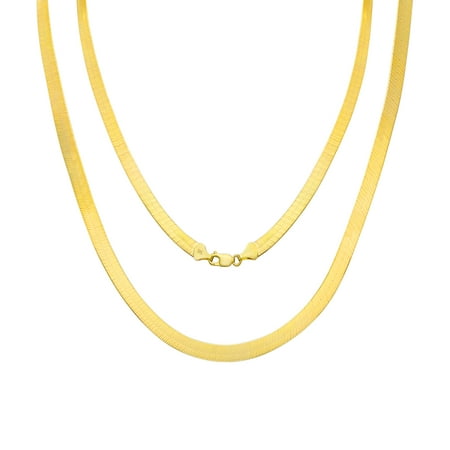 10K Yellow Gold Solid 7mm Polished Silky Flat Herringbone Chain Necklace, 16"- 30"