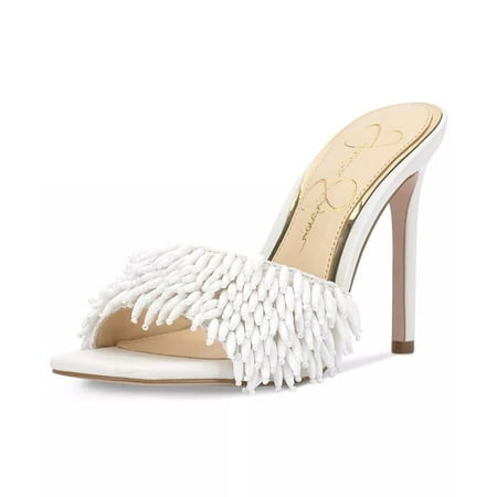 

Jessica Simpson Olya Sandals Women Slip On Mule Stiletto Heel Open Toe Pump Heeled Sandals (Bright White 5.5)
