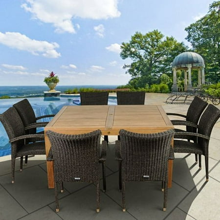 Amazonia Glenwood 9 Piece Teak/Wicker Square Patio Dining Set