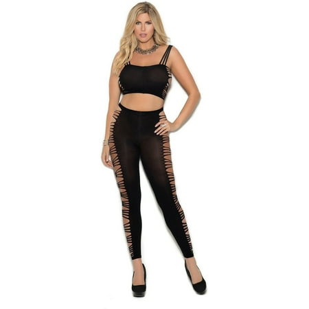 Elegant Moments EM-1373Q Opaque cami top and leggings with cut out side detail Black / Q/S