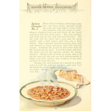 Canned Salmon Recipes 1900 Salmon Chowder Stretched Canvas - (24 x 36)