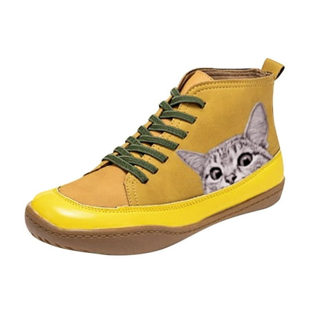 Ankle Boots for Women Women s Fashion Cat Pattern Printed Lace-up Comfortable Flat Casual Short Boots PU Dress Sandals for Women Yellow
Ankle Boots for Women Women s Fashion Cat Pattern Printed Lace-up Comfortable Flat Casual Short Boots PU Dress Sandals for Women Yellow