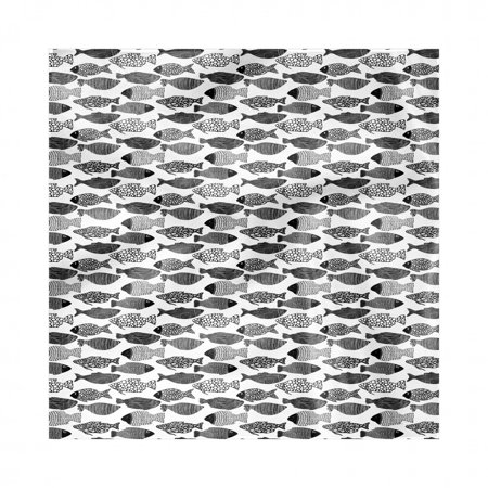 Fish Napkins Set of 4, Zentangle Style Ornamental Abstract Aquatic Animal Repetition in Monochrome, Silky Satin Fabric for Brunch Dinner Buffet Party, by Ambesonne