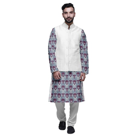 Atasi Indian Kurta Pyjama Jacket Set For Men Printed Classic Casual Clothing