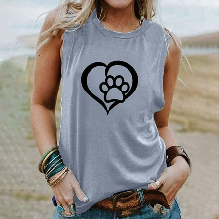 Tawop Summer Women Fashion Round Neck Printed Sleeveless Casual Tank Tops Maternity Top Fashion Under $15