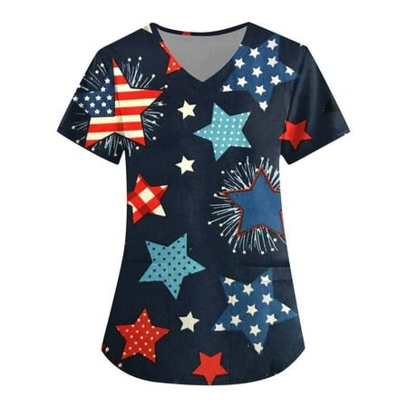 Sksloeg Scrub Tops Women Patriotic Red White Blue Star Stripe Printed Patriotic Tops Nursing Working Uniform Short Sleeve V-Neck T-Shirts with Pockets Dark Blue L
Sksloeg Scrub Tops Women Patriotic Red White Blue Star Stripe Printed Patriotic Tops Nursing Working Uniform Short Sleeve V-Neck T-Shirts with Pockets Dark Blue L