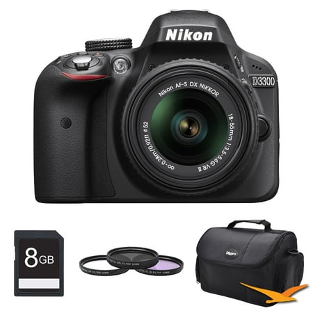 Nikon D3300 DSLR 24.2 MP HD 1080p Digital Camera with 18-55mm Lens, 52mm Deluxe Filter Kit, Deluxe Gadget Bag, and 8GB SD Memory Card